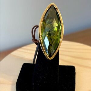 Rebecca Statement Ring. Green Peridot Diamond-Shaped Stone.